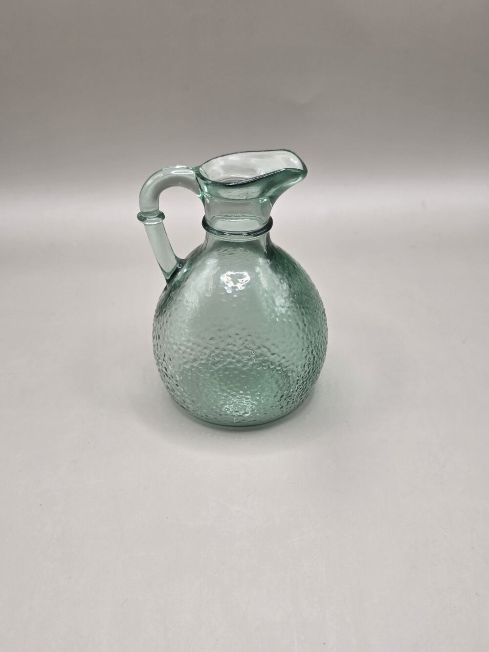 Vtg Green Pebble Glass Mini Pitcher Canada Stamped 4.5" Small Textured Cruet Jug